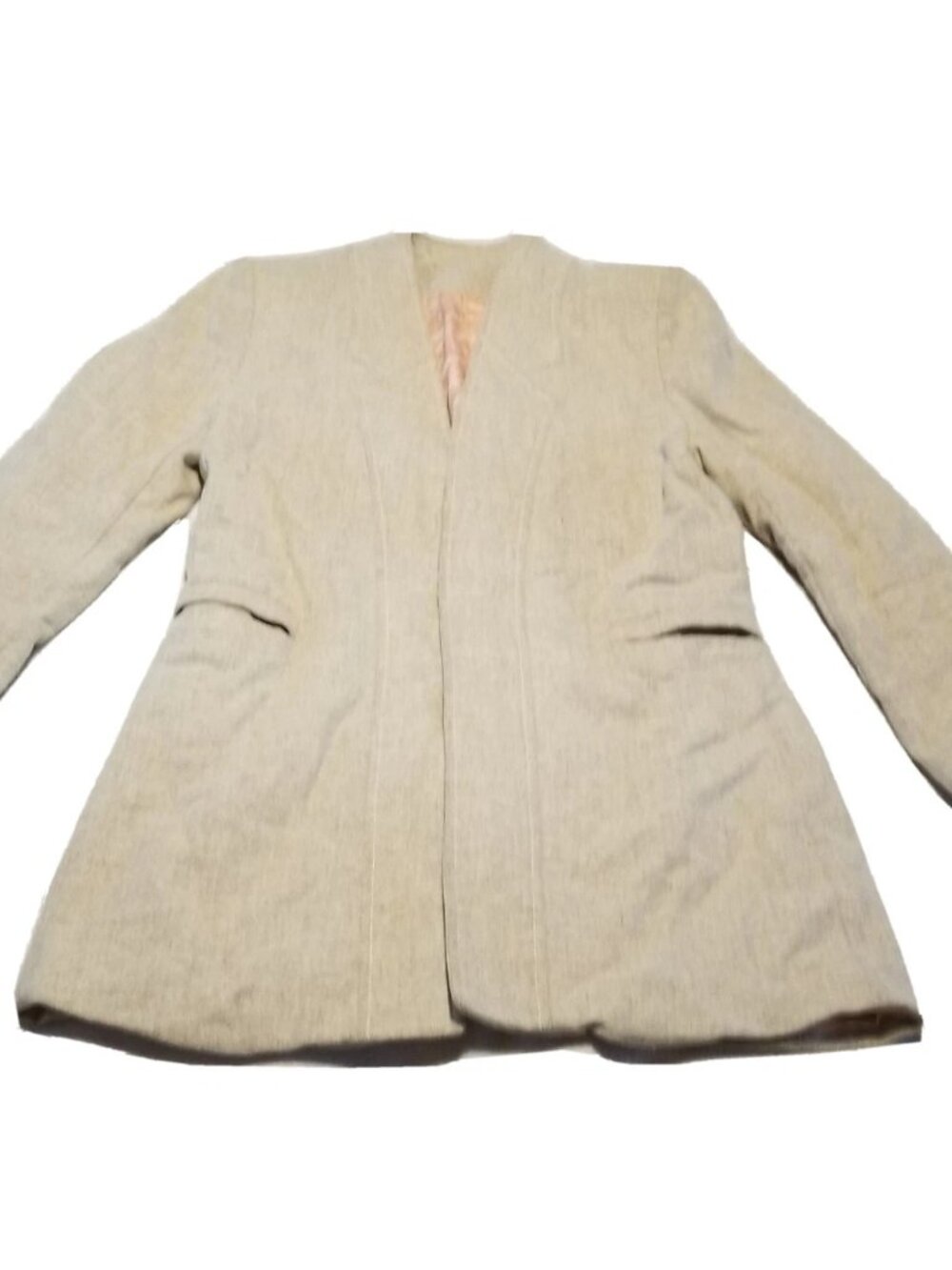 Vintage Christian Open Front  Blazer Women Size 32 Beige Pink Lining
